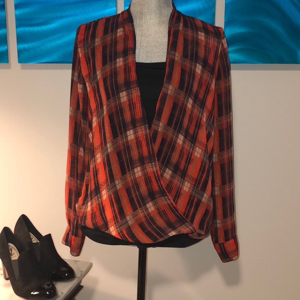 Vince Camuto Plaid Draped Blouse